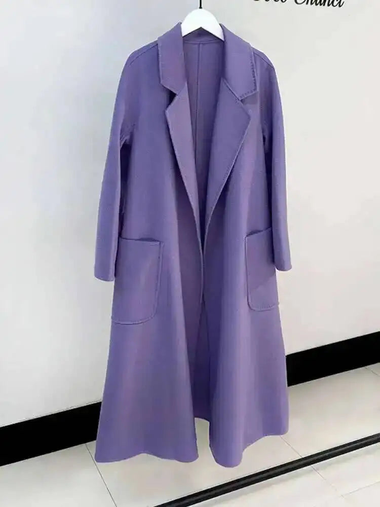 LANMREM 2025 High-End Water Ripple Double-Sided Wool Coat | Long Robe-Style