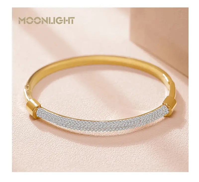MOONLIGHT Fashion Cubic Zirconia Cuff Bangles for Women Trendy Titanium Steel Circular Classic Bracelet Female Jewelry Gift JNi3 shop