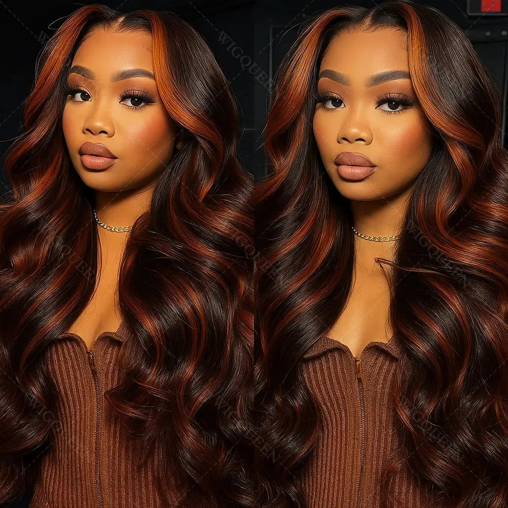 Upgraded 1B/30 Balayage Body Wave 13x4 Highlight Lace Front Human Hair Wig Vietnamese Omber Brown Colored Wig Human Hair JNi3 shop