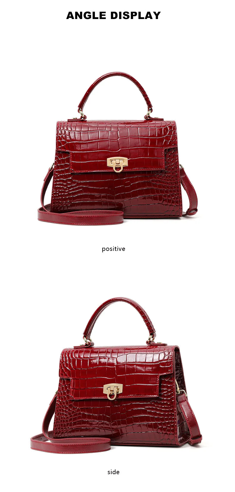 New Lacquer Skin Crocodile Pattern Women's Handbag Top Layer Cowhide Styled High Grade Single Shoulder Crossbody Bag