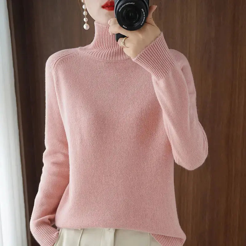 Turtleneck Pullover Fall/winter Cashmere Sweater Women Pure Color Casual Long-sleeved Loose Pullover Bottoming Women's JNi3 shop