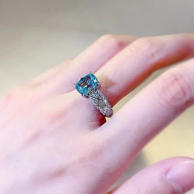 7*9MM Radiant Cut Paraiba Tourmaline Gemstone Luxury Ring For Women 100% 925 Sterling Silver Wedding Party Fine Jewelry JNi3 shop