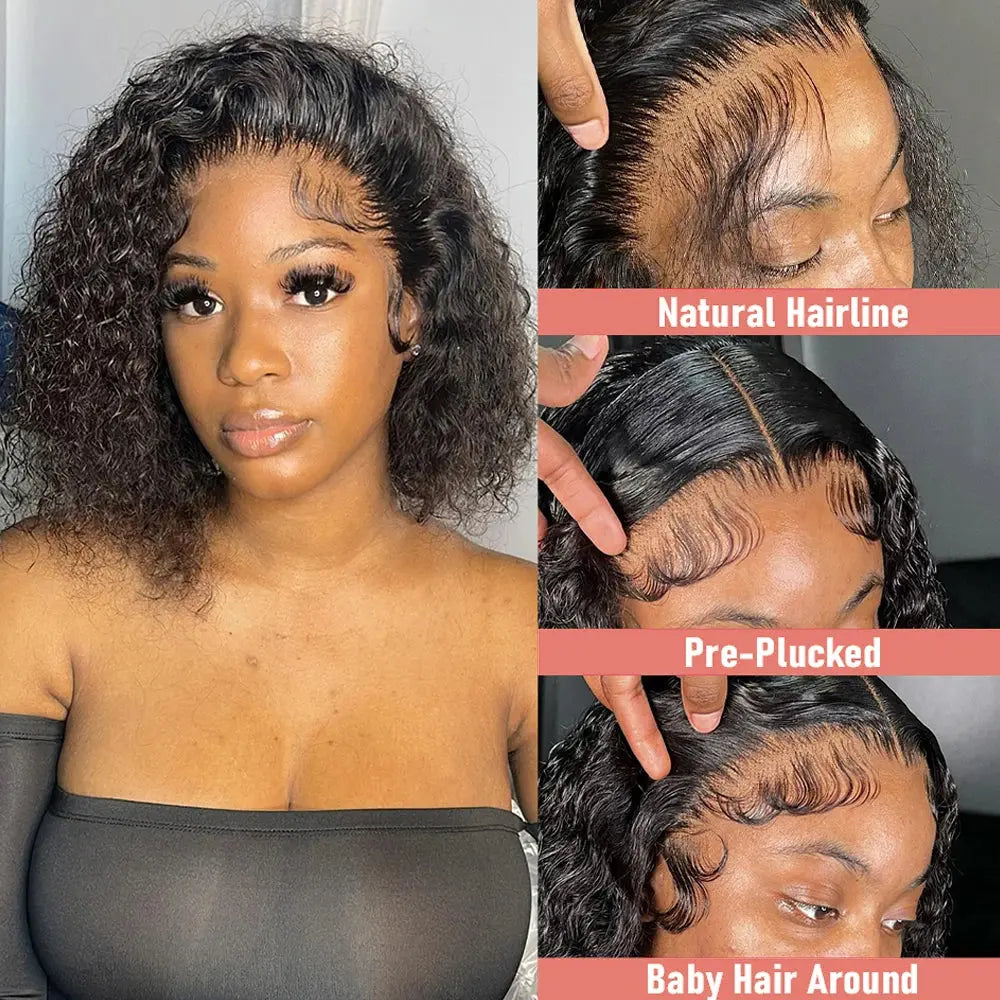 13x6 Short Curly Bob Deep Water Wave Lace Frontal Wigs 7x5 Glueless Wig 100% Human Hair Wig 250% Density 12 14 Inch For Women JNi3 shop