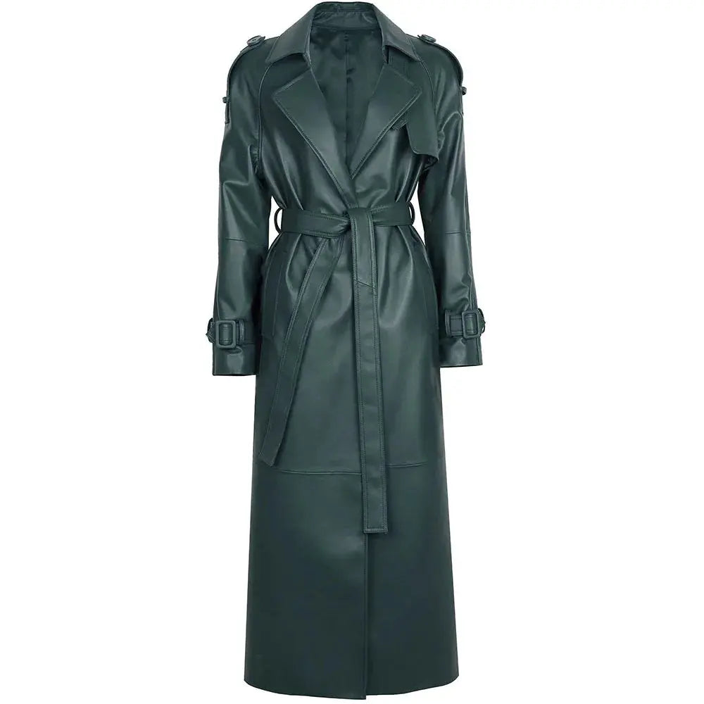 Women's Real Leather Trench Coat Long High Quality Windbreak Oversized JNi3 shop