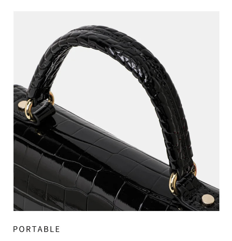 New Lacquer Skin Crocodile Pattern Women's Handbag Top Layer Cowhide Styled High Grade Single Shoulder Crossbody Bag