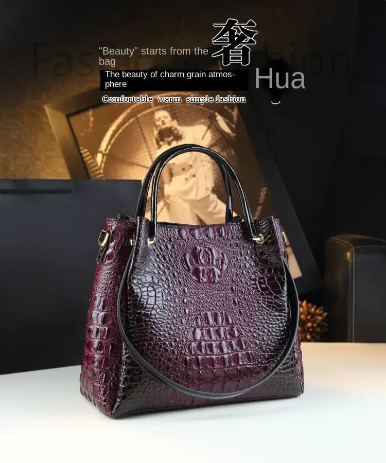 Luyo Luxury Glossy Crocodile Pattern Bucket Bag – Women’s Structured Shoulder Tote & Crossbody