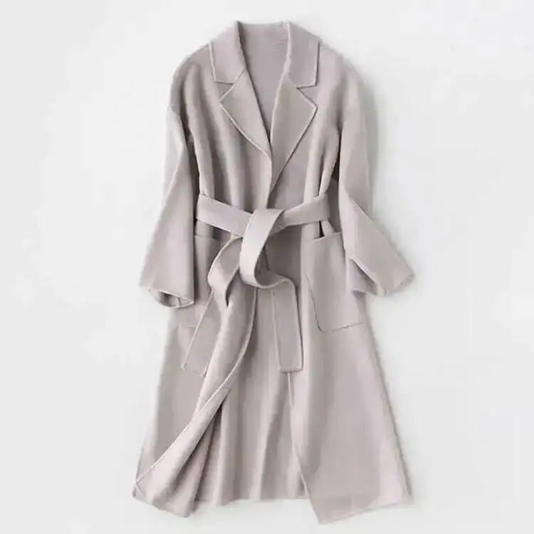 LANMREM 2025 High-End Water Ripple Double-Sided Wool Coat | Long Robe-Style