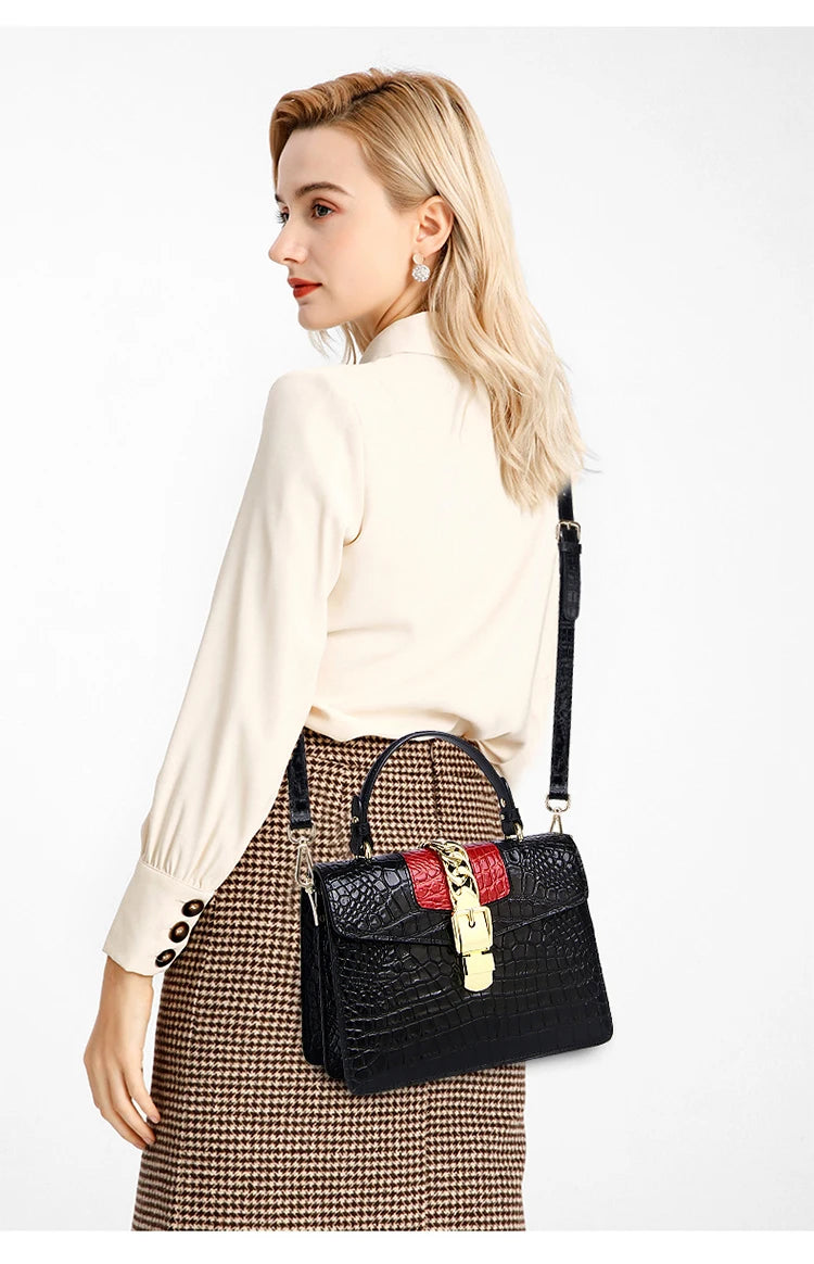 Genuine Leather Shoulder Crossbody Bag Crocodile Small Hard Square Portable Messenger Bags