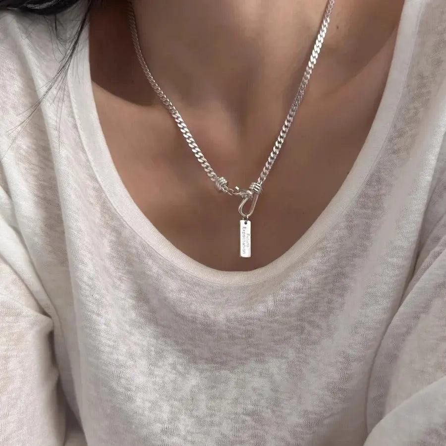 925 Sterling Silver Necklace Punk Chain Choker Future Word Tag Good Wish for Women Girl Jewelry Gift Dropshipping Wholesale JNi3 shop
