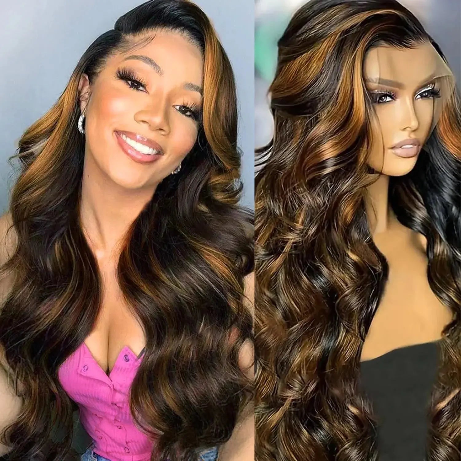 Body Wave HD Lace Front Human Hair Wigs Brazilian FB/30 Ombre Highlight Brown Colored 13x6 Lace FullFrontal Wig Human Hair JNi3 shop