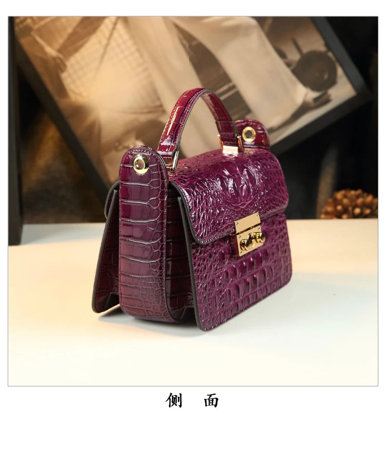 Luxury Designer Genuine Cowhide Leather Brand New High Quality Alligator pattern Shoulder Crossbody Bag Women's Handbag Square