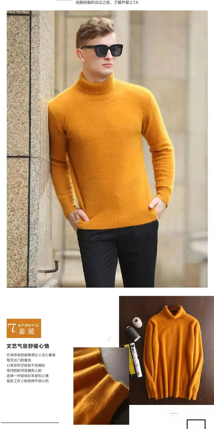 100% Male Mink Cashmere Sweater Solid Color Turtleneck Thick Autumn And Winter Loose Large Size Turtleneck Wool Bottoming Shirt JNi3 shop