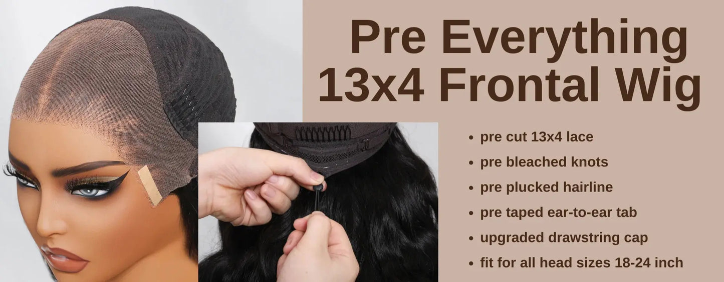 UNice Hair Drawstring Cap 13x4 Human Hair Lace Frontal Wig With Bangs FB30 Balayage Body Wave Wig Pre Everything Glueless Wigs JNi3 shop