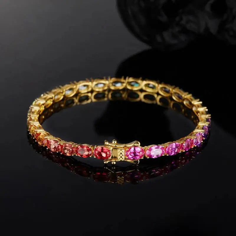Luxury Oval Lab Grown Gemstones Bracelet For Women S925 Silver Jewelry Ruby Sapphire Emerald Jewelry Women's Rainbow Bracelets JNi3 shop