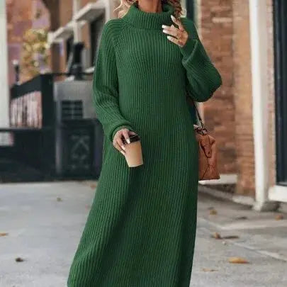 Winter New Women's Fashion Temperament Elegant Slim Fit Coat Long Woolen Dress Loose Casual High Neck Knitted Dress JNi3 shop