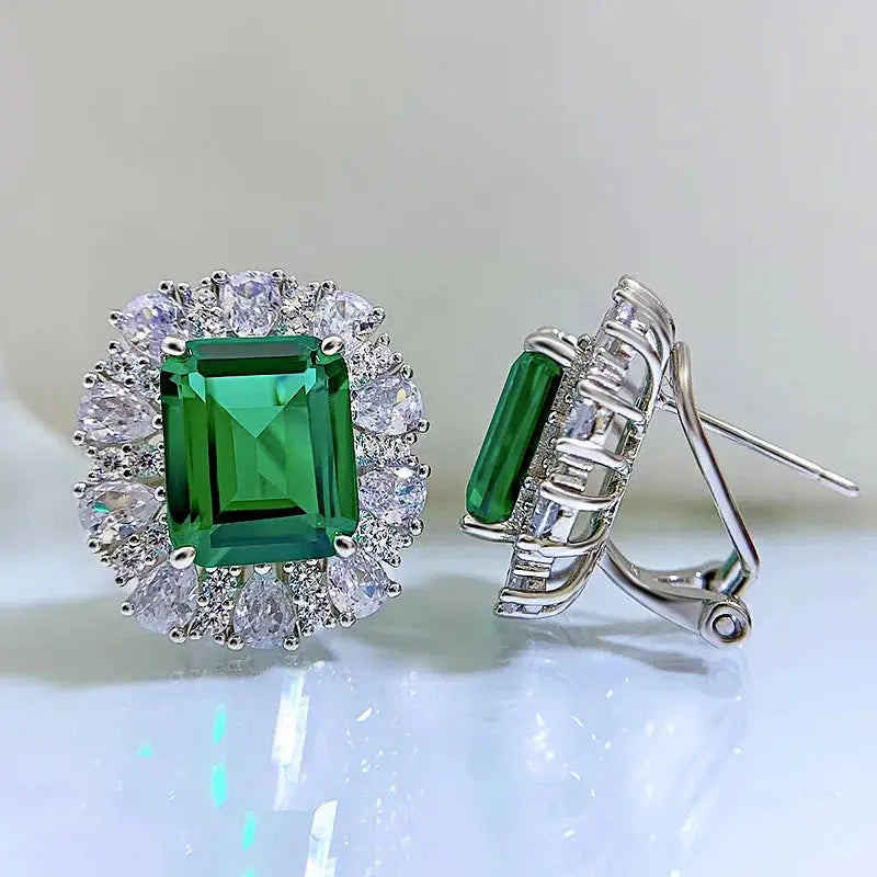 Halaile 9*11MM Emerald High Carbon Diamond Earrings S925 Sterling Silver Zircon Fine Jewelry Trendy Elegant Gift for Women JNi3 shop