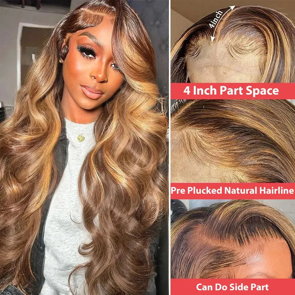 100% Human Hair Highlight Ombre 13x6 HD Lace Frontal Wigs Body Wave 13x4 Lace Front Wig 30 40 Inch Water Loose Brown Brazilian JNi3 shop