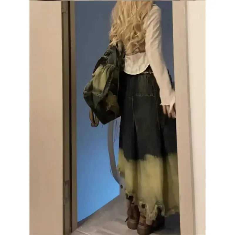 Women Denim Long Skirt Harajuku Y2k 2000s Vintage Skirts 90s Aesthetic Streetwear Fashion Korean Style A-Line Jean Skirt Clothes JNi3 shop