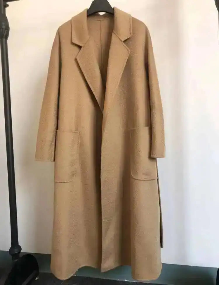 LANMREM 2025 High-End Water Ripple Double-Sided Wool Coat | Long Robe-Style