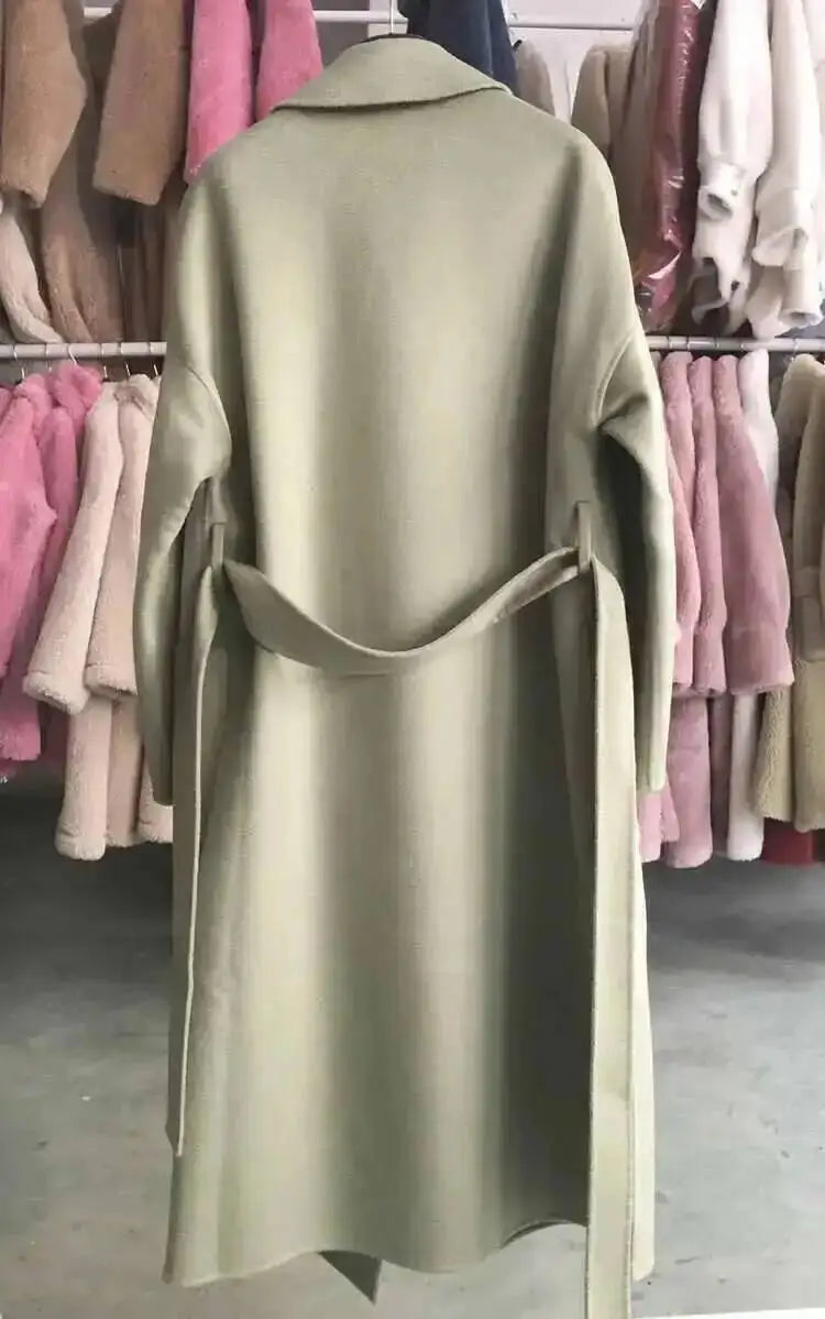 LANMREM 2025 High-End Water Ripple Double-Sided Wool Coat | Long Robe-Style