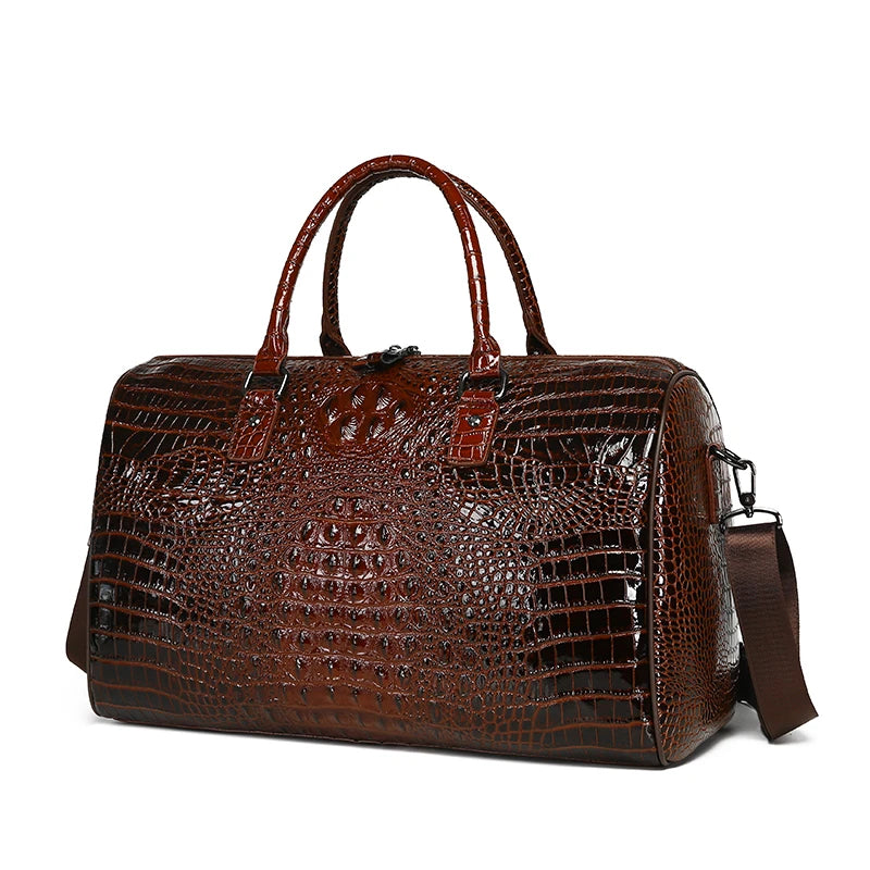 Men’s Luxury Crocodile Pattern Travel Duffel – Large Capacity Glossy Alligator Embossed Weekender & Business Luggage