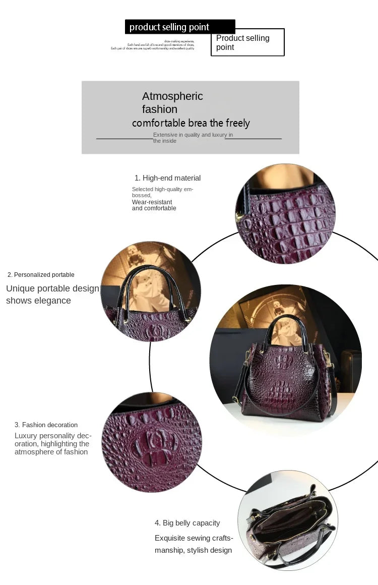 Luyo Luxury Glossy Crocodile Pattern Bucket Bag – Women’s Structured Shoulder Tote & Crossbody