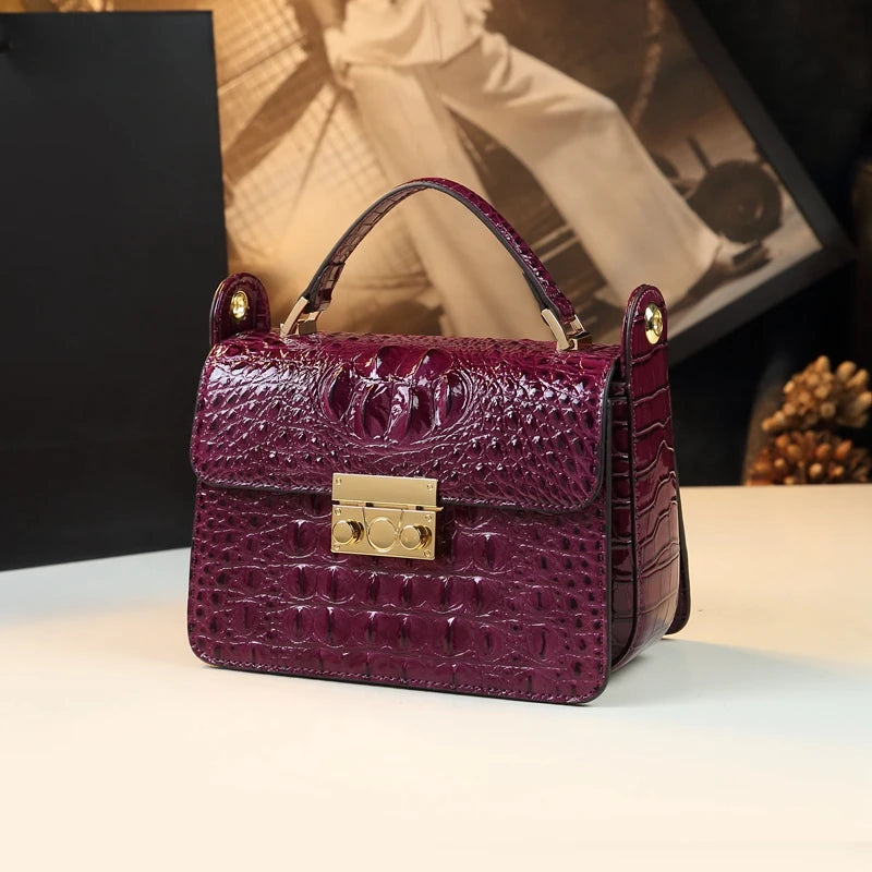 Luxury Designer Genuine Cowhide Leather Brand New High Quality Alligator pattern Shoulder Crossbody Bag Women's Handbag Square