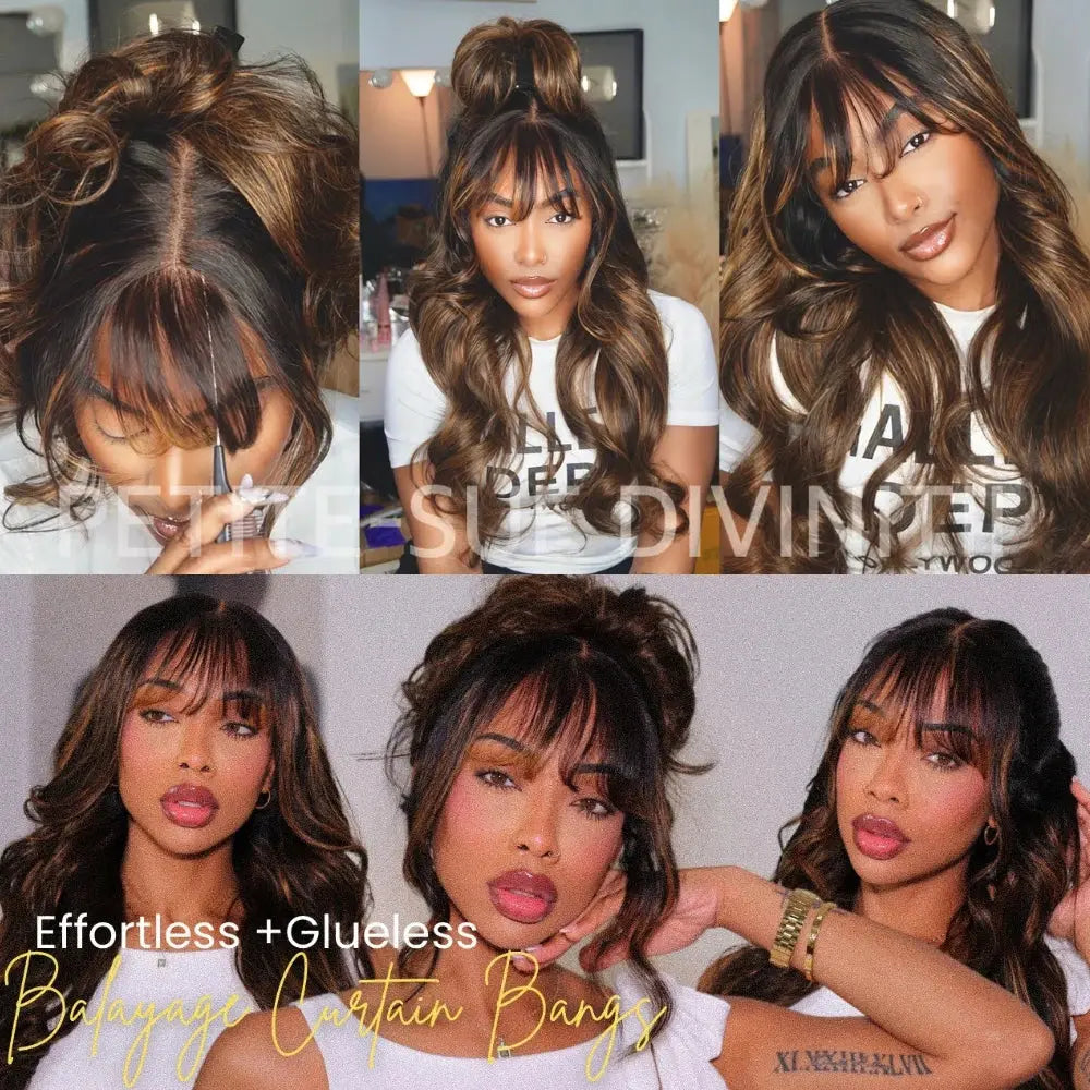 UNice Hair Drawstring Cap 13x4 Human Hair Lace Frontal Wig With Bangs FB30 Balayage Body Wave Wig Pre Everything Glueless Wigs JNi3 shop