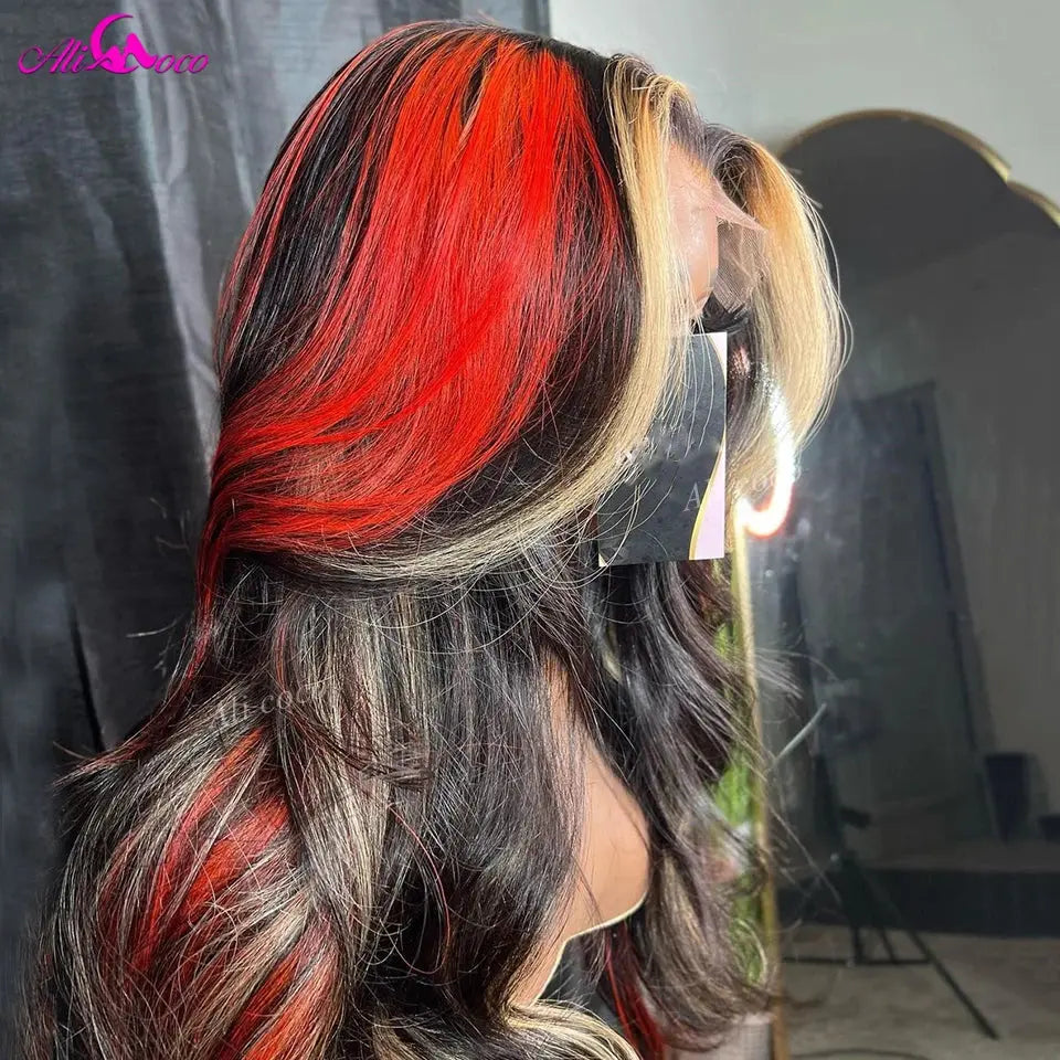 Black With Red Blonde 13x4 Front Wig 180 Body Wave 13x6 Lace Front Wigs Human Remy Hair For Women Transparent Brazilian Hair JNi3 shop