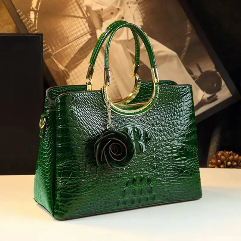 Genuine Leather Women's Handbags Crocodile Pattern Lady Flower Tassel Shoulder Messenger Bag Fashion Wedding Top Handle Bags JNi3 shop