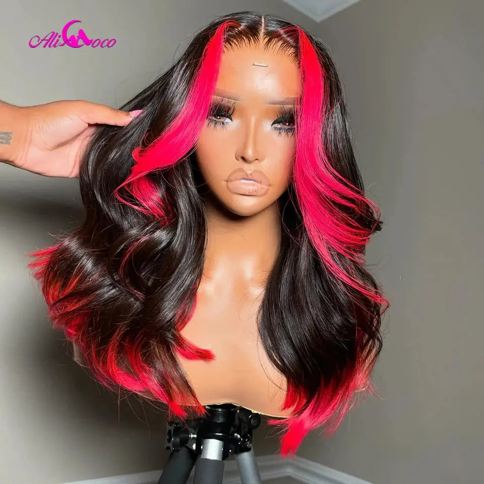Highlight Pink Lace Front Wigs Human Hair Body Wave 13X6 13x4 Transparent Lace Front Wig For Women Pre Plucked 200 Density JNi3 shop