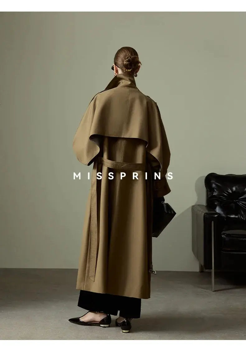 Lautaro Spring Autumn Long Khaki Trench Coat for Women Belt Double Breasted Chic Luxury Designer European Fashion Clothes 2025 JNi3 shop