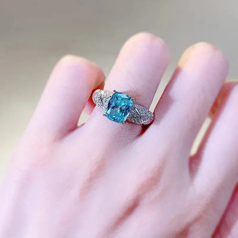 7*9MM Radiant Cut Paraiba Tourmaline Gemstone Luxury Ring For Women 100% 925 Sterling Silver Wedding Party Fine Jewelry JNi3 shop