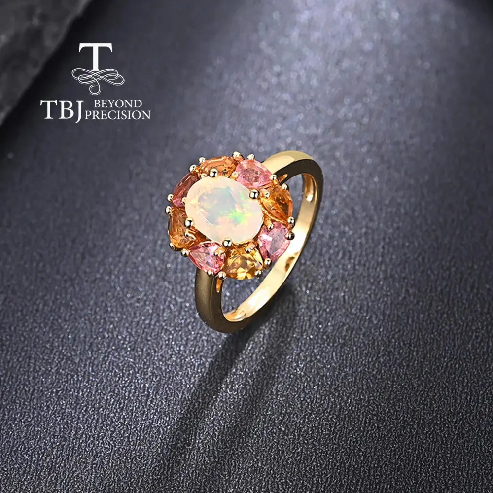 Colorful natural opal cut with natural tourmaline gemstone gorgeous design ring 925 sterling silver fine jewelry gift for mom JNi3 shop