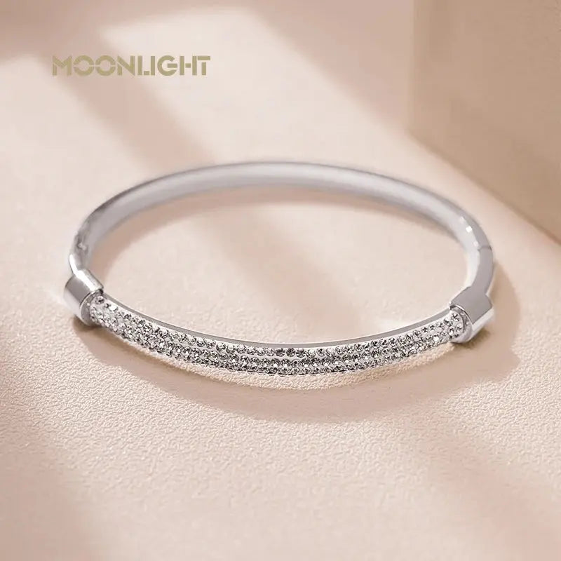 MOONLIGHT Fashion Cubic Zirconia Cuff Bangles for Women Trendy Titanium Steel Circular Classic Bracelet Female Jewelry Gift JNi3 shop