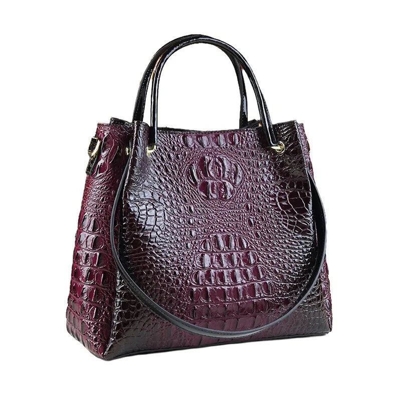 Luyo Luxury Glossy Crocodile Pattern Bucket Bag – Women’s Structured Shoulder Tote & Crossbody