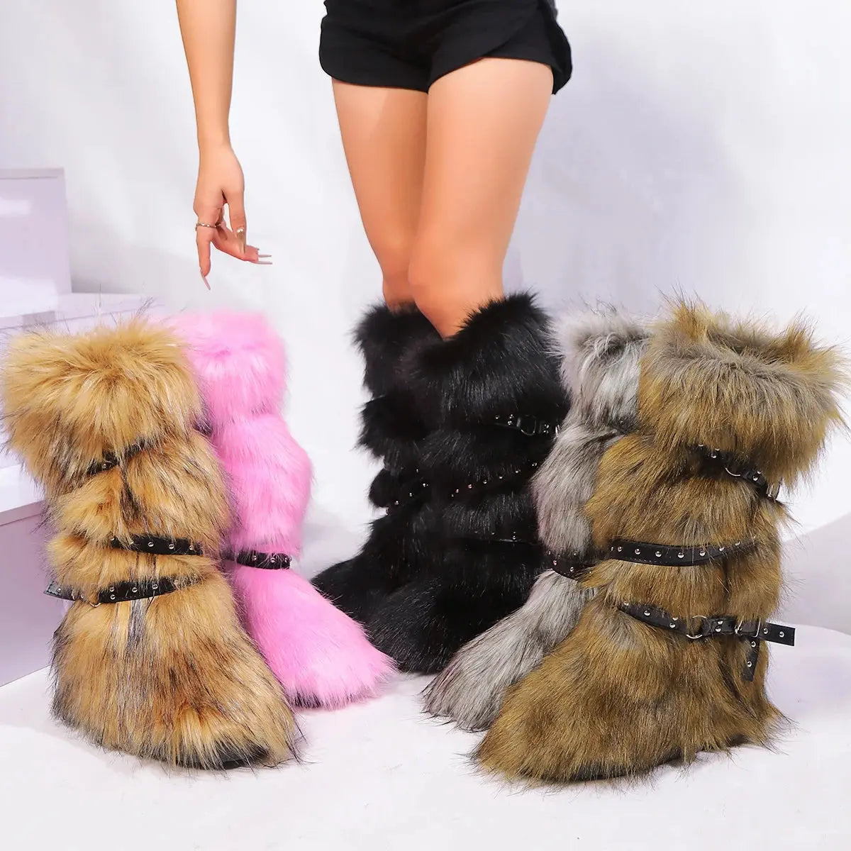 Winter Boots Women Faux Fur Snow Boots Warm Platform Long Boots Cute Plush Over Knee High Boots Y2K Girls Outdoor Furry Shoes JNi3 shop