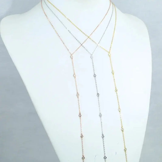 2025 Real 925 Sterling Silver Necklace Paved Round Dots Bezel CZ Stone Long Y Lariat Sexy Fashion Women Jewelry Necklaces JNi3 shop