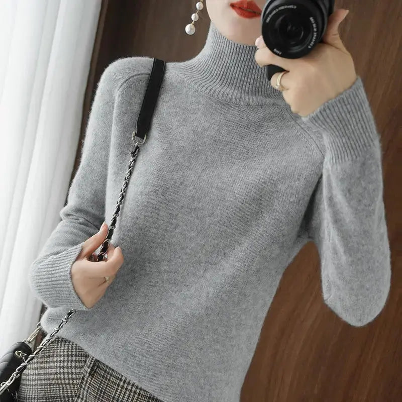 Turtleneck Pullover Fall/winter Cashmere Sweater Women Pure Color Casual Long-sleeved Loose Pullover Bottoming Women's JNi3 shop