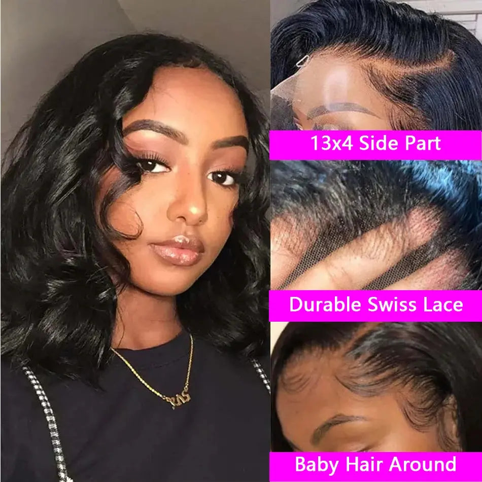 Body Wave Human Hair Short Bob Wig 13x6 HD Transparent  Lace Frontal Wigs 360 HD Full Lace Human Hair Wig Pre-Plucked JNi3 shop