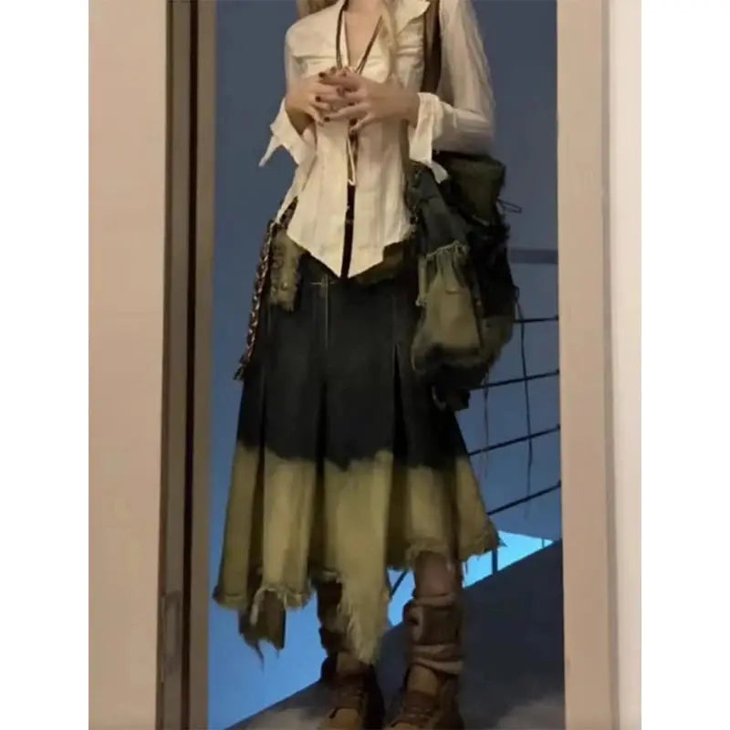 Women Denim Long Skirt Harajuku Y2k 2000s Vintage Skirts 90s Aesthetic Streetwear Fashion Korean Style A-Line Jean Skirt Clothes JNi3 shop
