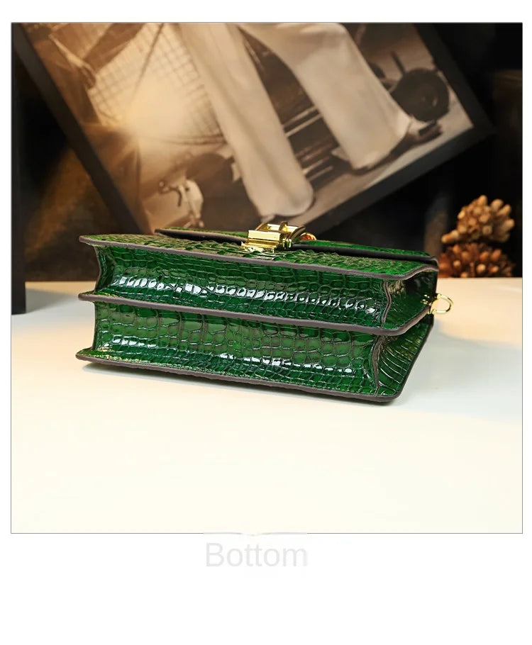 Genuine Leather Shoulder Crossbody Bag Crocodile Small Hard Square Portable Messenger Bags