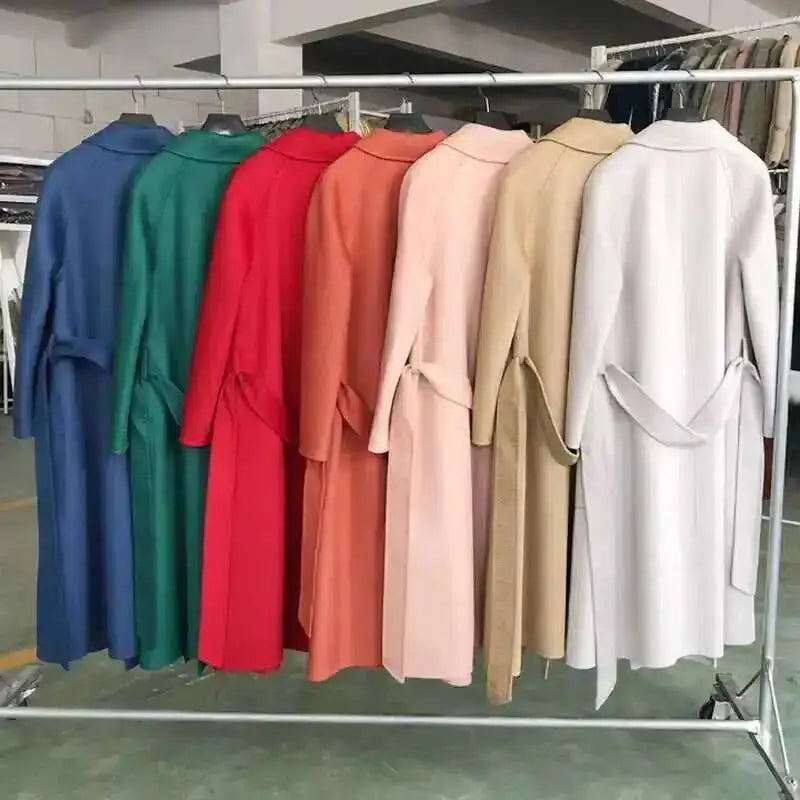 LANMREM 2025 High-End Water Ripple Double-Sided Wool Coat | Long Robe-Style