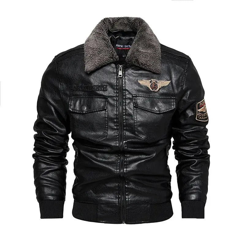 Fleece Fur Collar Windbreaker Coat Male Pu Jacket Men Thick Warm Cashmere Military Bomber Tactical Leather Jackets Mens Outwear JNi3 shop