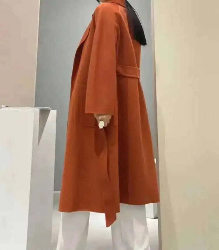 LANMREM 2025 High-End Water Ripple Double-Sided Wool Coat | Long Robe-Style