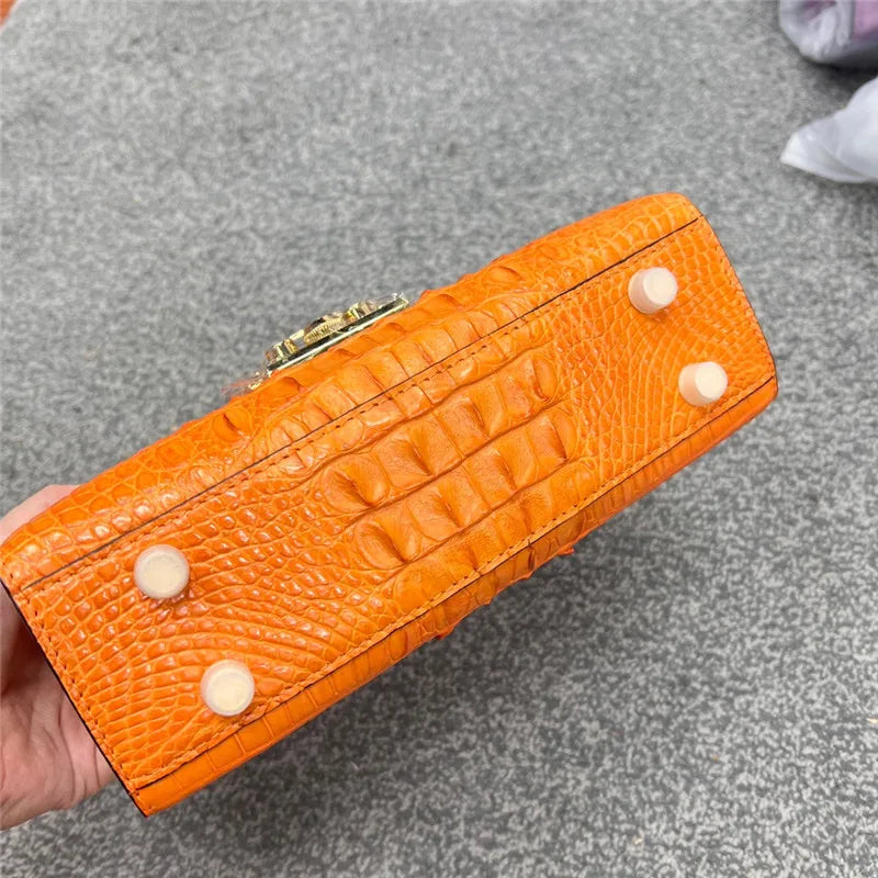 Genuine Alligator Skin Key Lock Closure Lady Small Green Handbag Authentic Crocodile Leather Women Flap Purse Cross Shoulder Bag