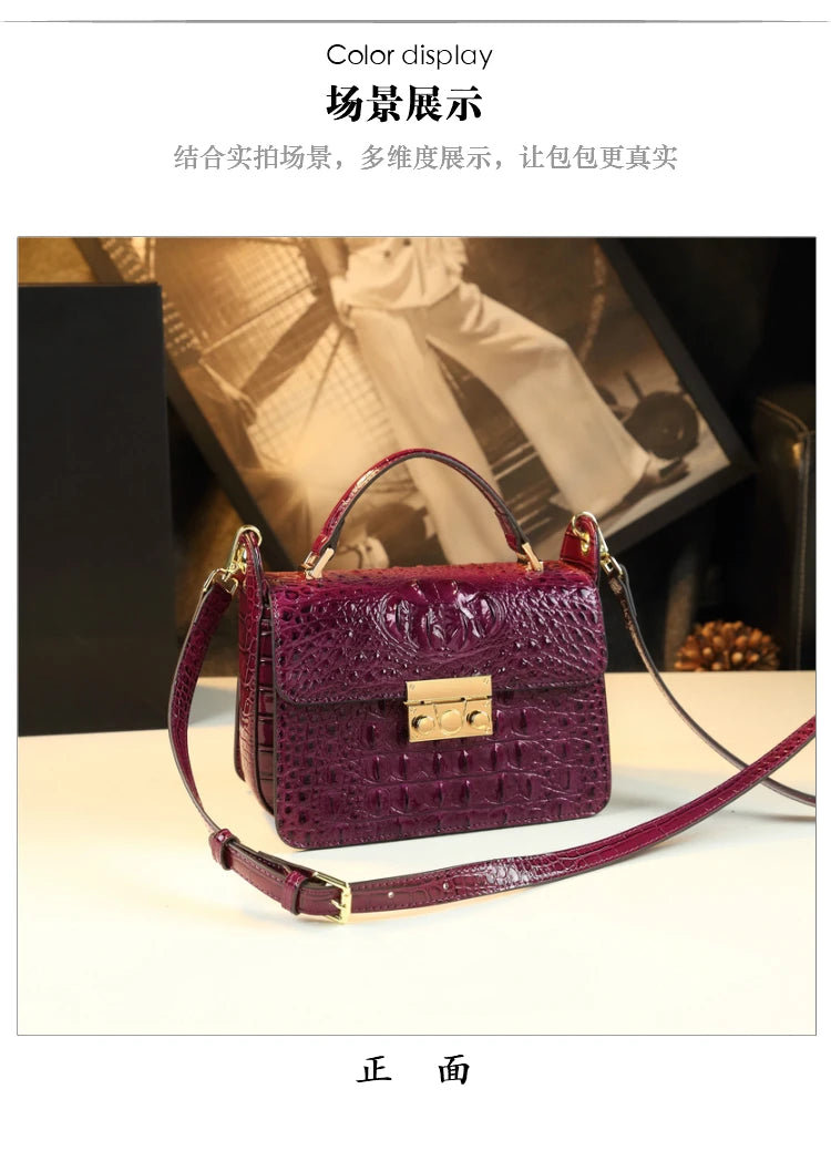 Luxury Designer Genuine Cowhide Leather Brand New High Quality Alligator pattern Shoulder Crossbody Bag Women's Handbag Square