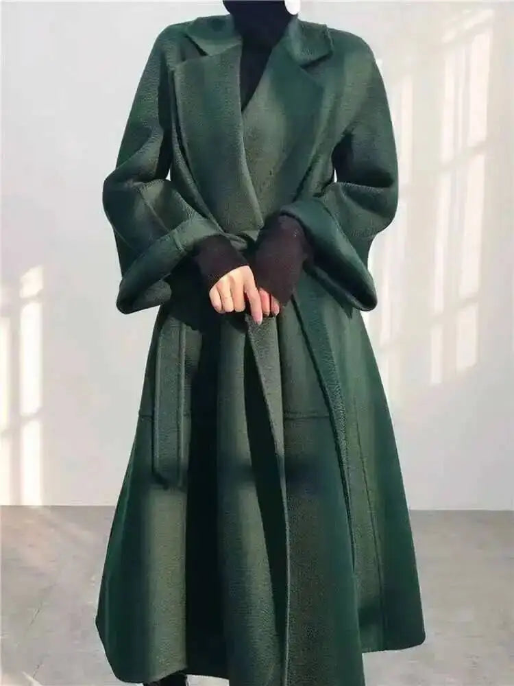 LANMREM 2025 High-End Water Ripple Double-Sided Wool Coat | Long Robe-Style