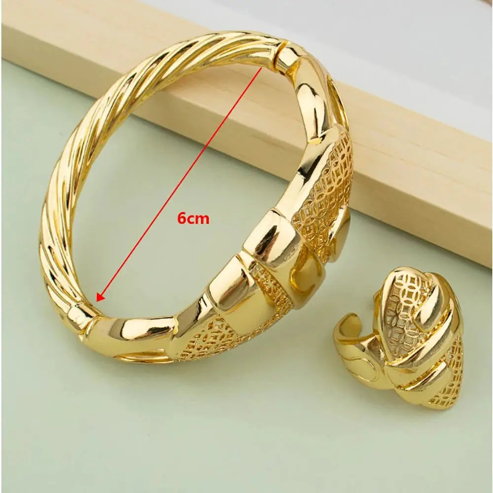 Cuff Bangle With Ring For Women 18K Gold Plated Bracelet Jewelry Nigerian Wedding Party Gift Dubai Hollow Out Design Bracelet JNi3 shop