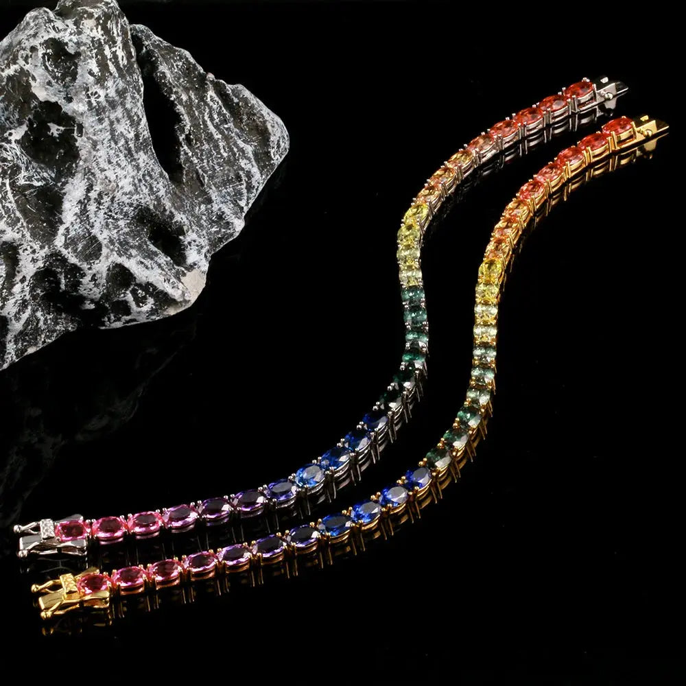 Luxury Oval Lab Grown Gemstones Bracelet For Women S925 Silver Jewelry Ruby Sapphire Emerald Jewelry Women's Rainbow Bracelets JNi3 shop